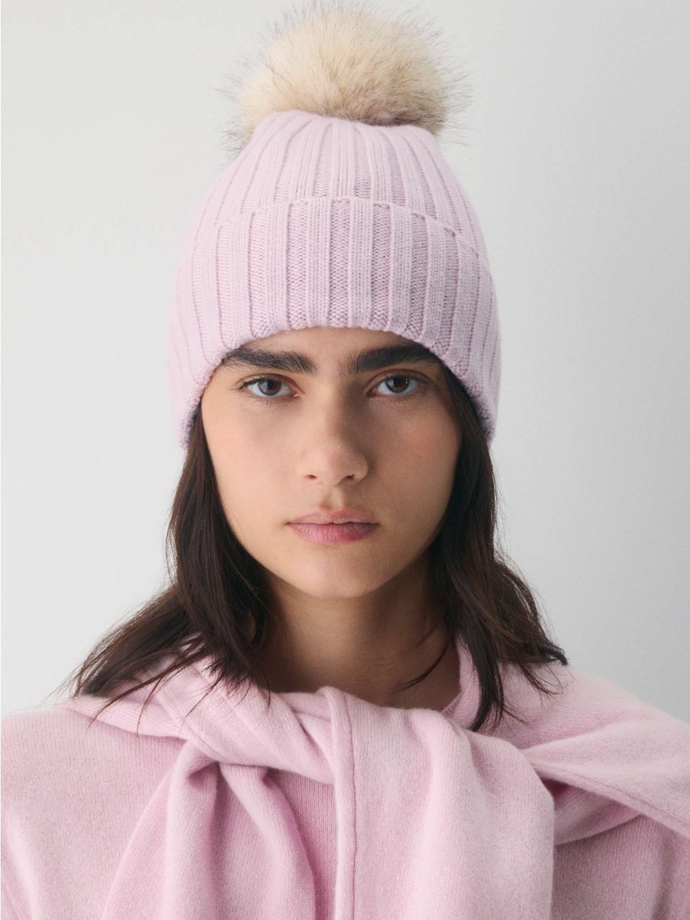 Lilac Ribbed Pom-Pom Beanie Toque